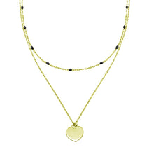 Load image into Gallery viewer, Sterling Silver Gold Plated Multi Chain Black Enamel Beaded Heart  Necklace