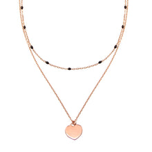 Load image into Gallery viewer, Sterling Silver Rose Gold Plated Multi Chain Black Enamel Beaded Heart  Necklace