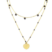 Load image into Gallery viewer, Sterling Silver Gold Plated Multi Chain Black CZ Enamel Beaded Heart Necklace