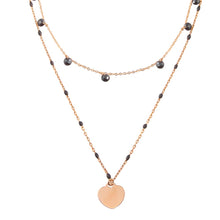 Load image into Gallery viewer, Sterling Silver Rose Gold Plated Multi Chain Black CZ Enamel Beaded Heart Necklace