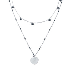 Load image into Gallery viewer, Sterling Silver Rhodium Plated Multi Chain Black CZ Enamel Beaded Heart Necklace