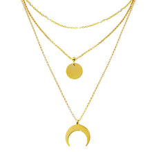 Load image into Gallery viewer, Sterling Silver Gold Plated Multi Chain White Enamel Beaded Disc and Crescent Necklace