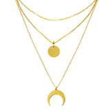 Sterling Silver Gold Plated Multi Chain White Enamel Beaded Disc and Crescent Necklace