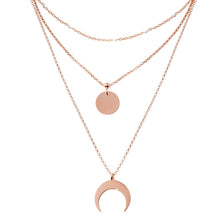 Load image into Gallery viewer, Sterling Silver Rose Gold Plated Multi Chain White Enamel Beaded Disc and Crescent Necklace