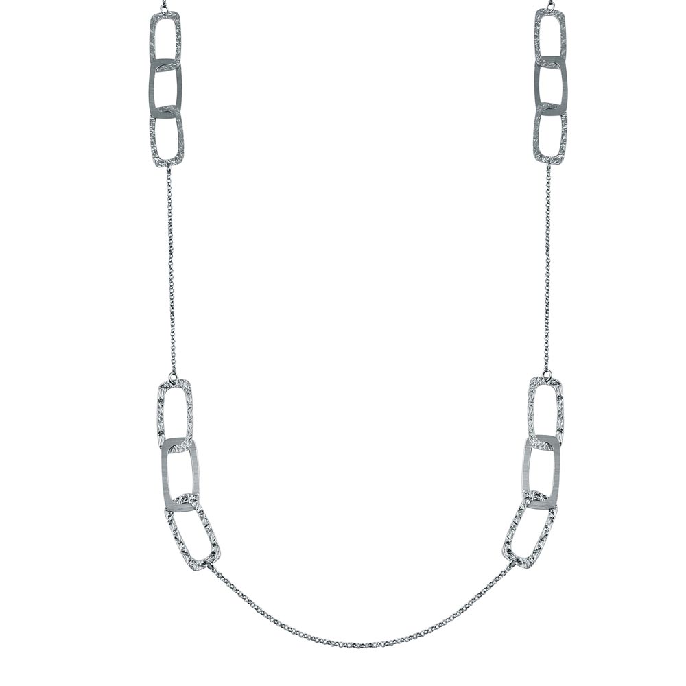 Sterling Silver Rhodium Plated DC Open Squares Necklace