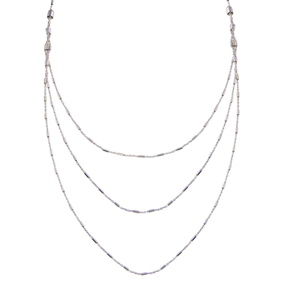 Sterling Silver Rhodium Plated Multi Chain Bar Necklace