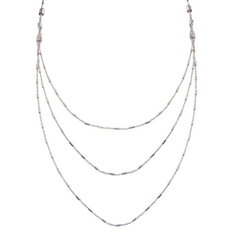 Sterling Silver Rhodium Plated Multi Chain Bar Necklace