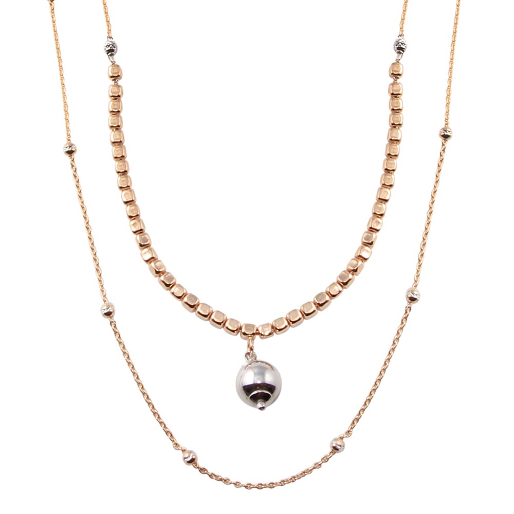 Sterling Silver Rose Gold Plated Multi Chain Bead Necklace