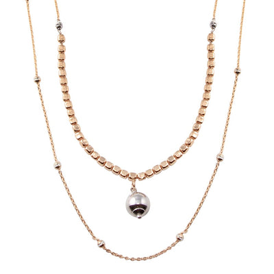 Sterling Silver Rose Gold Plated Multi Chain Bead Necklace