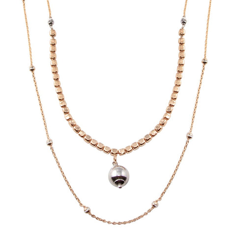 Sterling Silver Rose Gold Plated Multi Chain Bead Necklace
