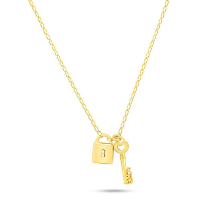 Sterling Silver Gold Plated Love Key And Heart Lock Necklace