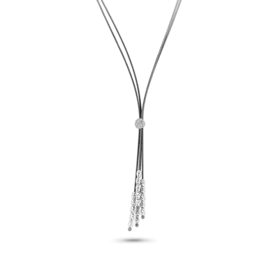 Sterling Silver Black Rhodium Plated Multi Beads Accent Cable Chain Necklace