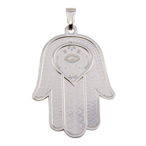 Sterling Silver Rhodium Plated Large Hamsa Pendant