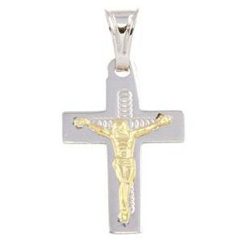 Sterling Silver Two Tone Small Jesus Cross Pendant