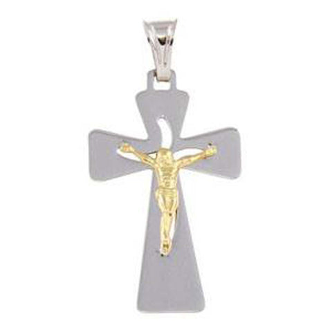 Sterling Silver Two Tone Medium Jesus Cross Pendant