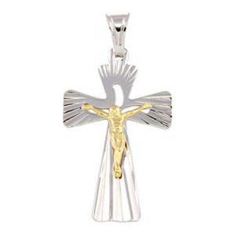 Sterling Silver Two Tone Large Jesus Cross Pendant