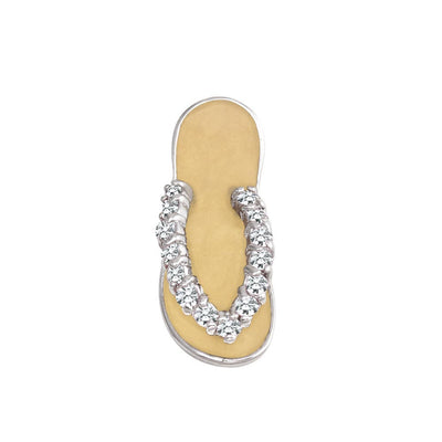 Sterling Silver Rhodium Plated Yellow Enamel Clear CZ Sandal Pendant