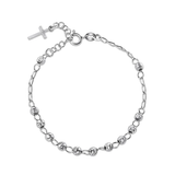Sterling Silver Rhodium Plated DC Bead Cross Rosary Bracelet