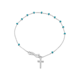 Sterling Silver Rhodium Plated Blue Bead Rosary Bracelet
