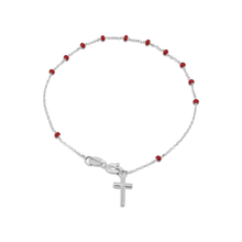 Load image into Gallery viewer, Sterling Silver Rhodium Plated Red Bead Rosary Bracelet