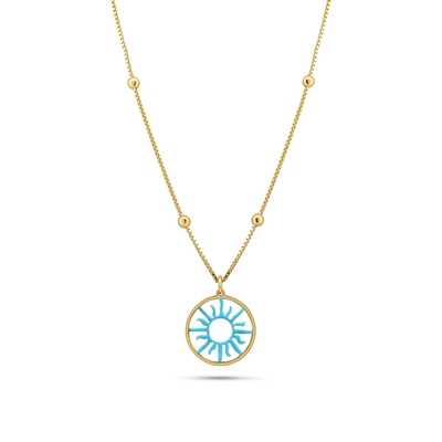 Sterling Silver Gold Plated Turquoise Sun Charm Box Beaded Adjustable Necklace