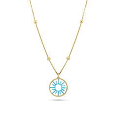 Sterling Silver Gold Plated Turquoise Sun Charm Box Beaded Adjustable Necklace