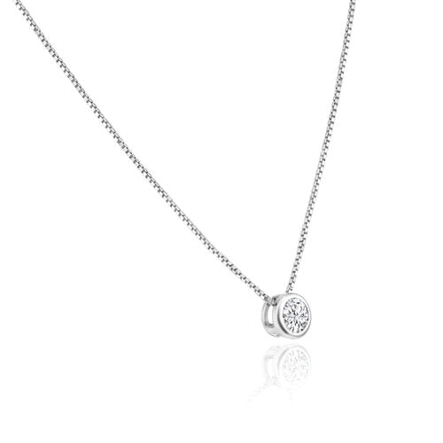 Sterling Silver Rhodium Plated Round Solitaire Pendant Necklace