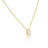 Sterling Silver Gold Plated Teardrop Pendant Clear CZ Necklace