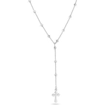 Load image into Gallery viewer, Sterling Silver Rhodium Plated Beaded Rosary Necklace