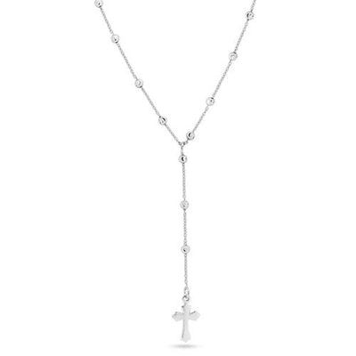 Sterling Silver Rhodium Plated Beaded Rosary Necklace