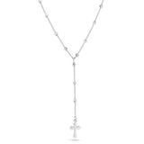 Sterling Silver Rhodium Plated Beaded Rosary Necklace