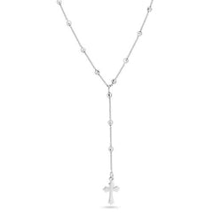 Sterling Silver Rhodium Plated Beaded Rosary Necklace