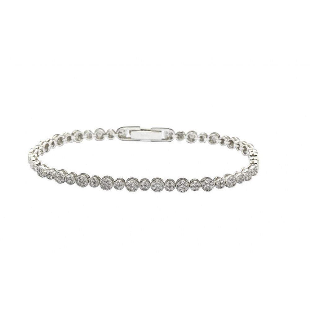 Sterling Silver Rhodium Plated Multiple Round Clear CZ Bracelet