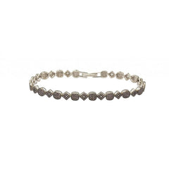 Sterling Silver Rhodium Plated Multiple Square and Circle Micro Pave Tennis Clear CZ Bracelet