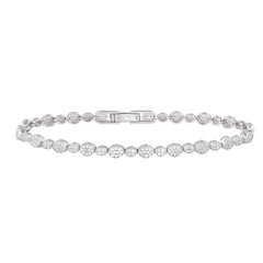 Sterling Silver Rhodium Plated Multiple Circle and Marquis Clear Tennis Micro Pave CZ Bracelet