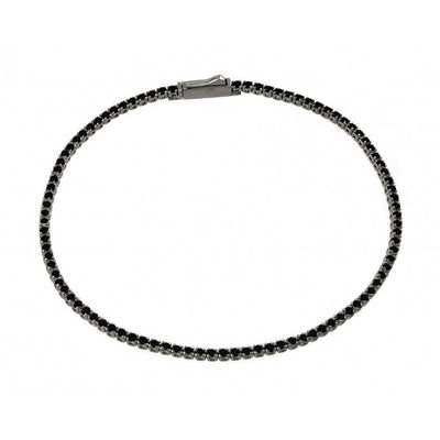 Sterling Silver Black Rhodium Plated Multiple Circle Black Tennis Micro Pave CZ Bracelet
