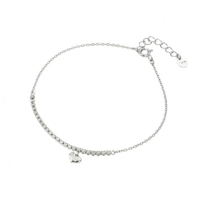 Sterling Silver Rhodium Plated CZ Heart Bracelet