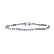 Load image into Gallery viewer, Sterling Silver Rhodium Plated Round And Square CZ Tennis Bracelet