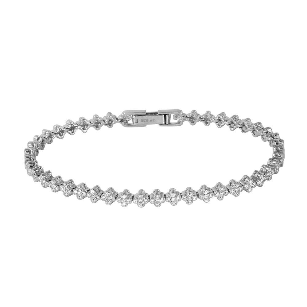 Sterling Silver Rhodium Plated Small Micropaved CZ Cross Bracelet