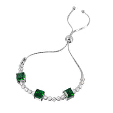 Load image into Gallery viewer, Sterling Silver Rhodium Plated Green Color CZ Adjustable Bracelet
