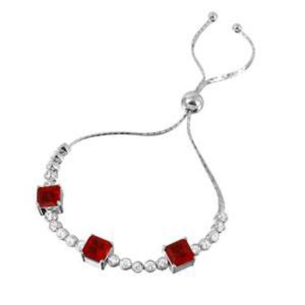 Sterling Silver Rhodium Plated Ruby Color CZ Adjustable Bracelet