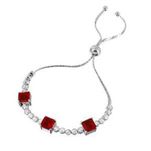 Load image into Gallery viewer, Sterling Silver Rhodium Plated Ruby Color CZ Adjustable Bracelet