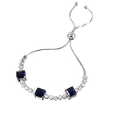 Sterling Silver Rhodium Plated Sapphire Color CZ Adjustable Bracelet