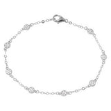 Sterling Silver Rhodium Plated Fancy Small Pave Round Charms Bracelet with Lobster Clasp ClosureAnd Bracelet Length of 7  Width: 4MM