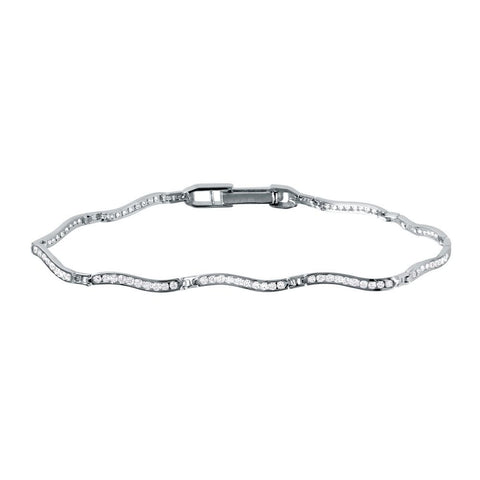 Sterling Silver Rhodium Plated Minimal Design Wavy CZ Inlay Bracelet