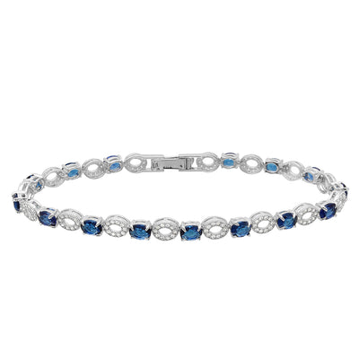 Sterling Silver Rhodium Plated Interval Blue CZ Stones Tennis Bracelet