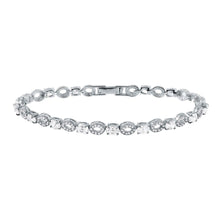 Load image into Gallery viewer, Sterling Silver Rhodium Plated Fancy Round Clear Cz and Pave Open Circle Link Bracelet with Box Clasp ClosureAnd Bracelet Length of 7.5  Width: 5MM
