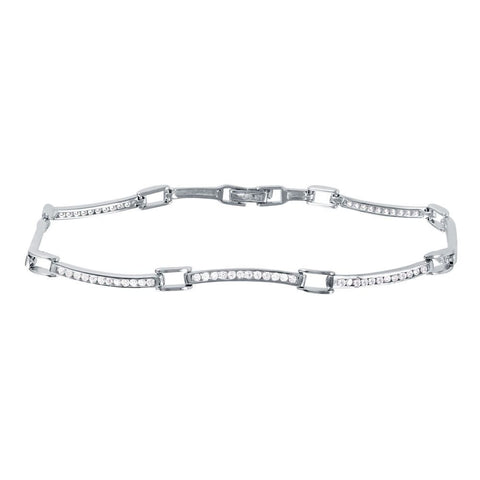 Sterling Silver Rhodium Plated Wavy CZ Inlay Bracelet