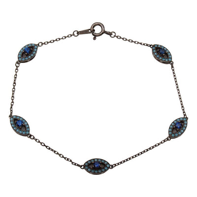 Sterling Silver Black Rhodium Multiple Evil Eye Bracelet