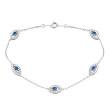 Load image into Gallery viewer, Sterling Silver Rhodium Plated Small Round Evil Eye Chain Bracelet